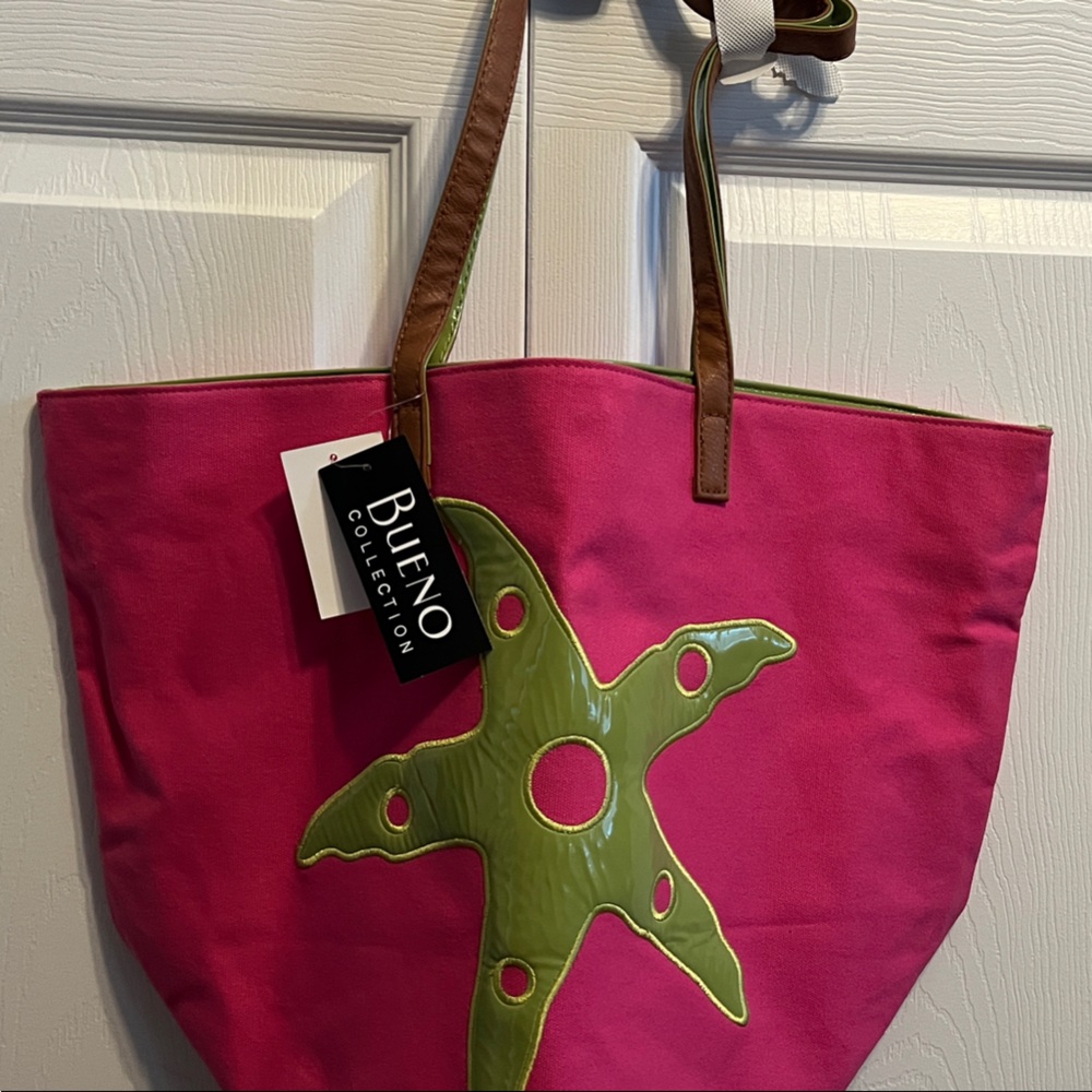 Bueno Pink and Green Starfish Tote Bag